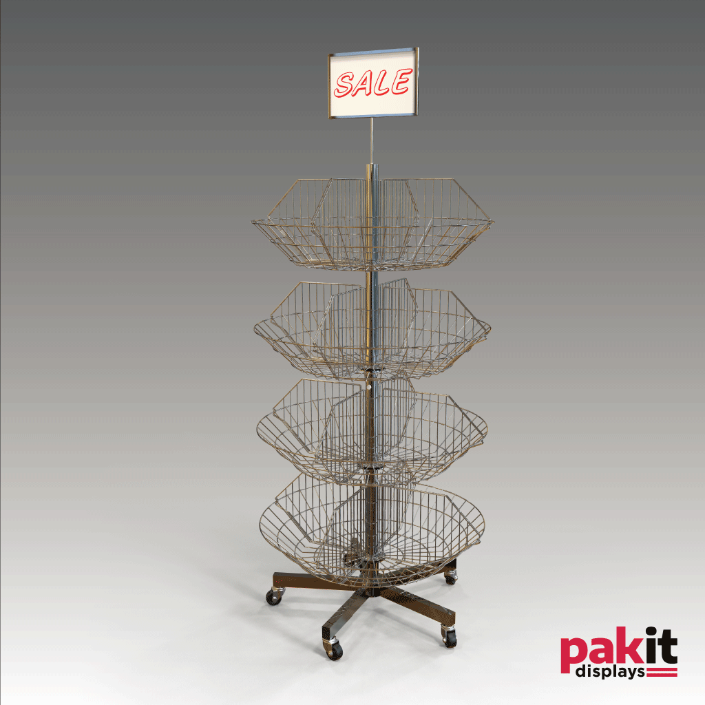 4 TIER BASKET FLOR SPINNER W/DIV 1 PER CARTON CHROME II POWDER